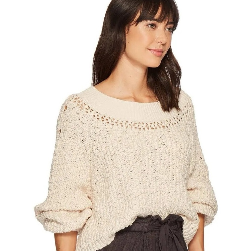 Free People Pandora’s Boatneck Sweater in Ivory Size Large